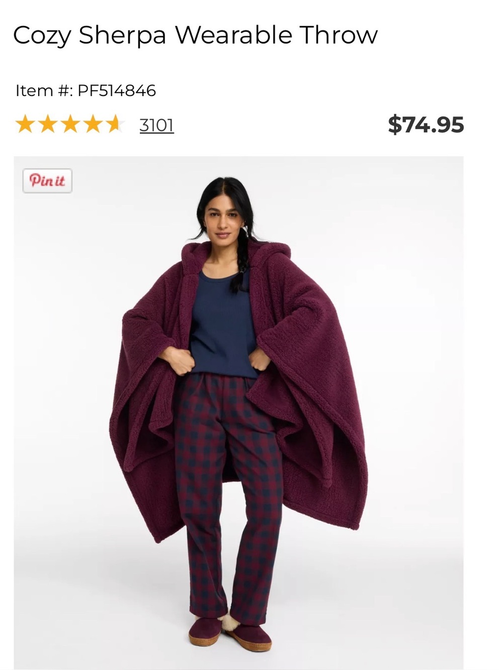 Hooded L.L.Bean wrap blanket Cozy Sherpa Wearable Throw